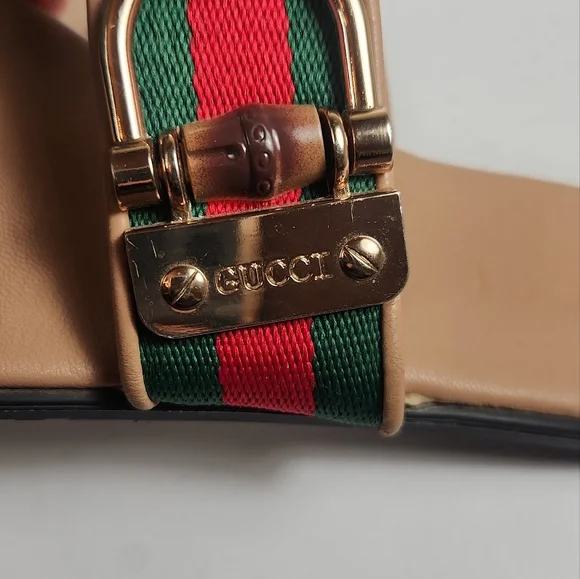 GUCCI Women's Sandal 11.5 EU 42 Red Green Thong Leather Luxury - Picture 4 of 11
